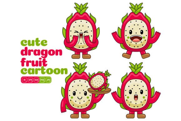 Cute Dragon Fruit Mascot Vector Pack 03 Graphics