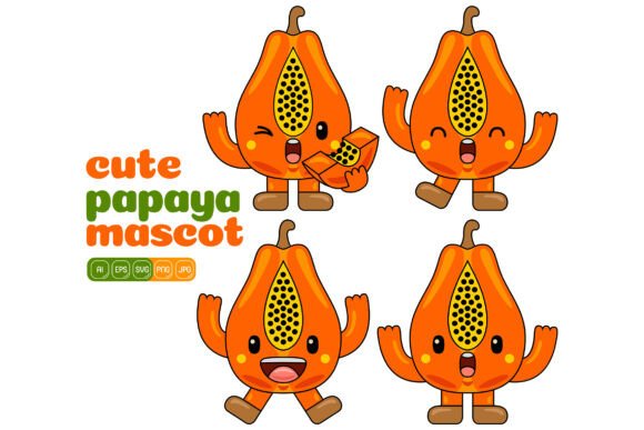 Cute Papaya Mascot Vector Pack 01 Graphics