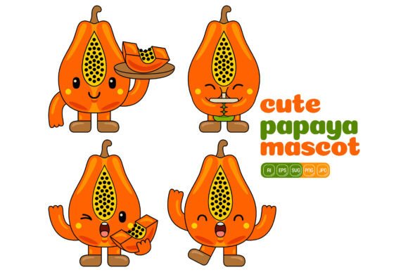 Cute Papaya Mascot Vector Pack 02 Graphics