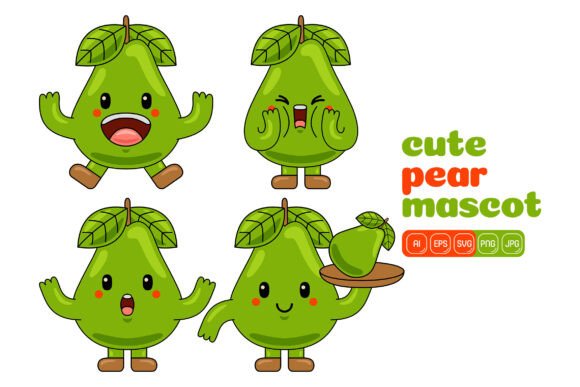 Cute Pear Mascot Vector Pack 01 Graphics