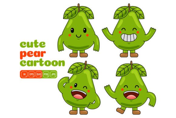Cute Pear Mascot Vector Pack 03 Graphics