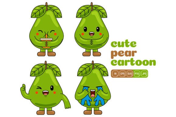 Cute Pear Mascot Vector Pack 04 Graphics