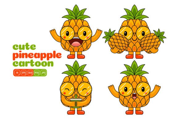 Cute Pineapple Mascot Vector Pack 04 Graphics