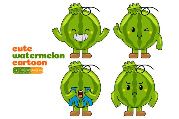 Cute Watermelon Mascot Vector Pack 01 Graphics