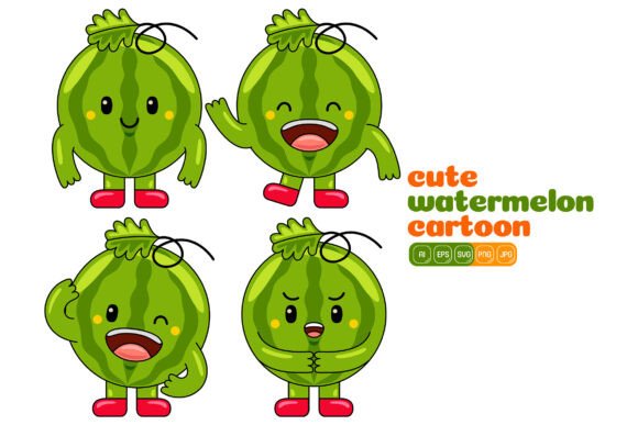 Cute Watermelon Mascot Vector Pack 03 Graphics