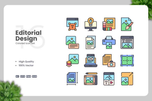 Editorial Design Colored Icons for Modern Branding