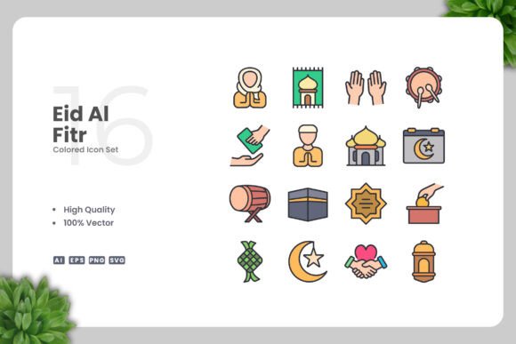 Eid Al Fitr Colored Icons for Local Branding