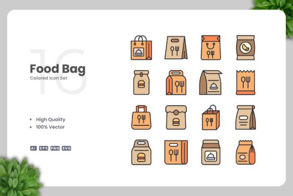 Food Bag Color Icons Graphics for Modern Publishing