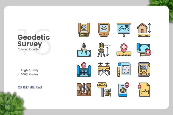 Geodetic Survey Colored Icons for Modern Branding