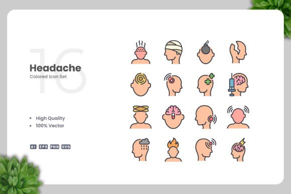 Headache Colored Icons Graphics