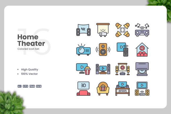 Home Theatera Colored Icons Graphics