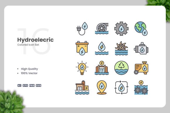 Hydroelectric Colored Icons for Modern Branding