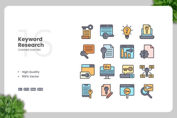 Keyword Research Colored Icons Graphics