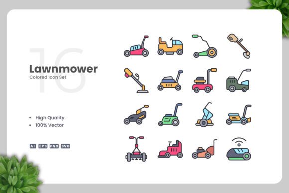 Lawnmower Colored Icon Graphics
