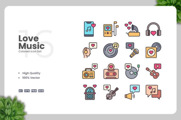 Love Music Colored Icons Graphics