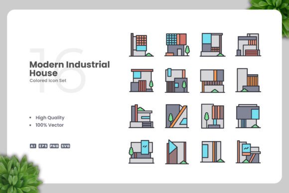 Modern Industrial House Colored Icons for Graphic Design
