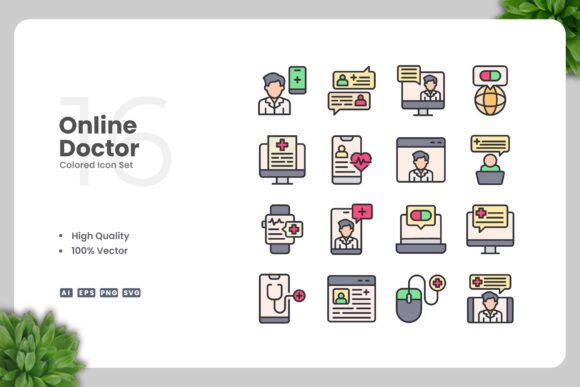 Online Doctor Colored Icons Graphics