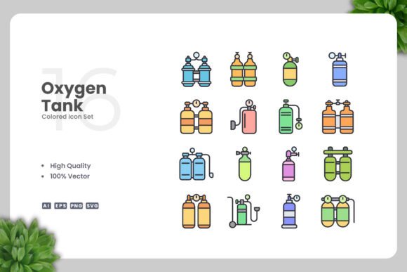 Oxygen Tank Colored Icons