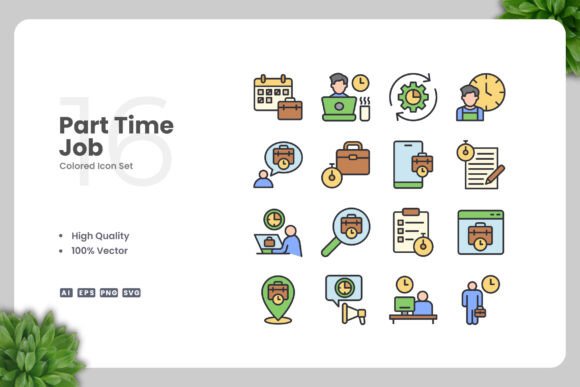 Part Time Job Colored Icons Graphics