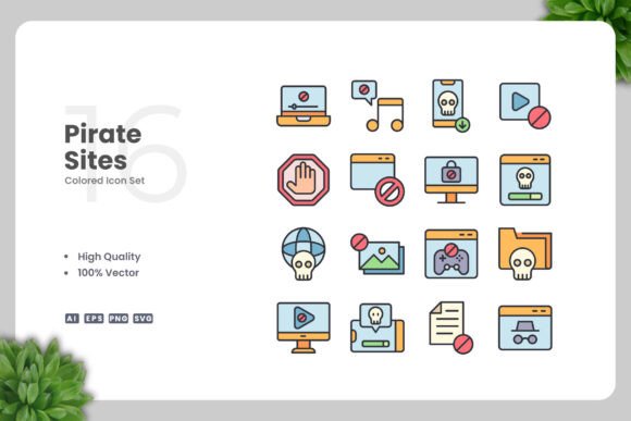 Pirate Sites Colored Icons Graphics