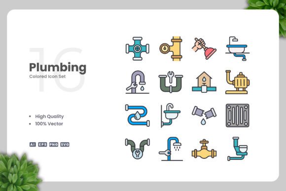 Plumbing Colored Icons Graphics
