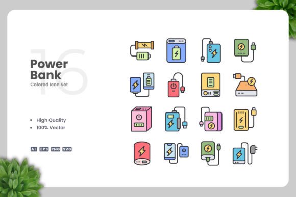 Power Bank Colored Icons for Modern Branding