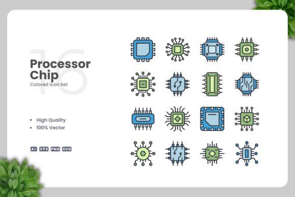 Processor Chip Colored Icons Graphics