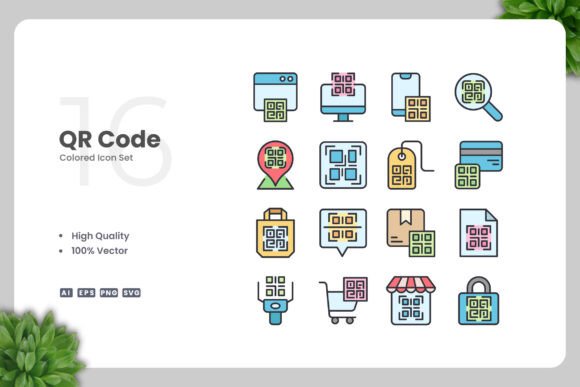 QR Code Colored Icons Graphics