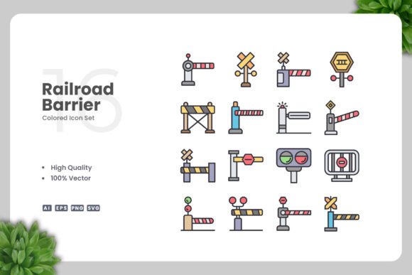 Railroad Barrier Colored Icons Graphics