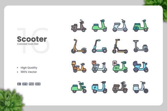 Scooter Colored Icons Graphics